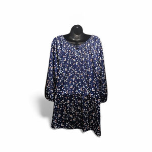 Sara Morgan Women's 2X Floral Shift Dress Navy Blue Long Sleeve (JC198)